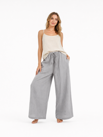 Women's High-Waisted Wide-Leg Pants with Drawstring