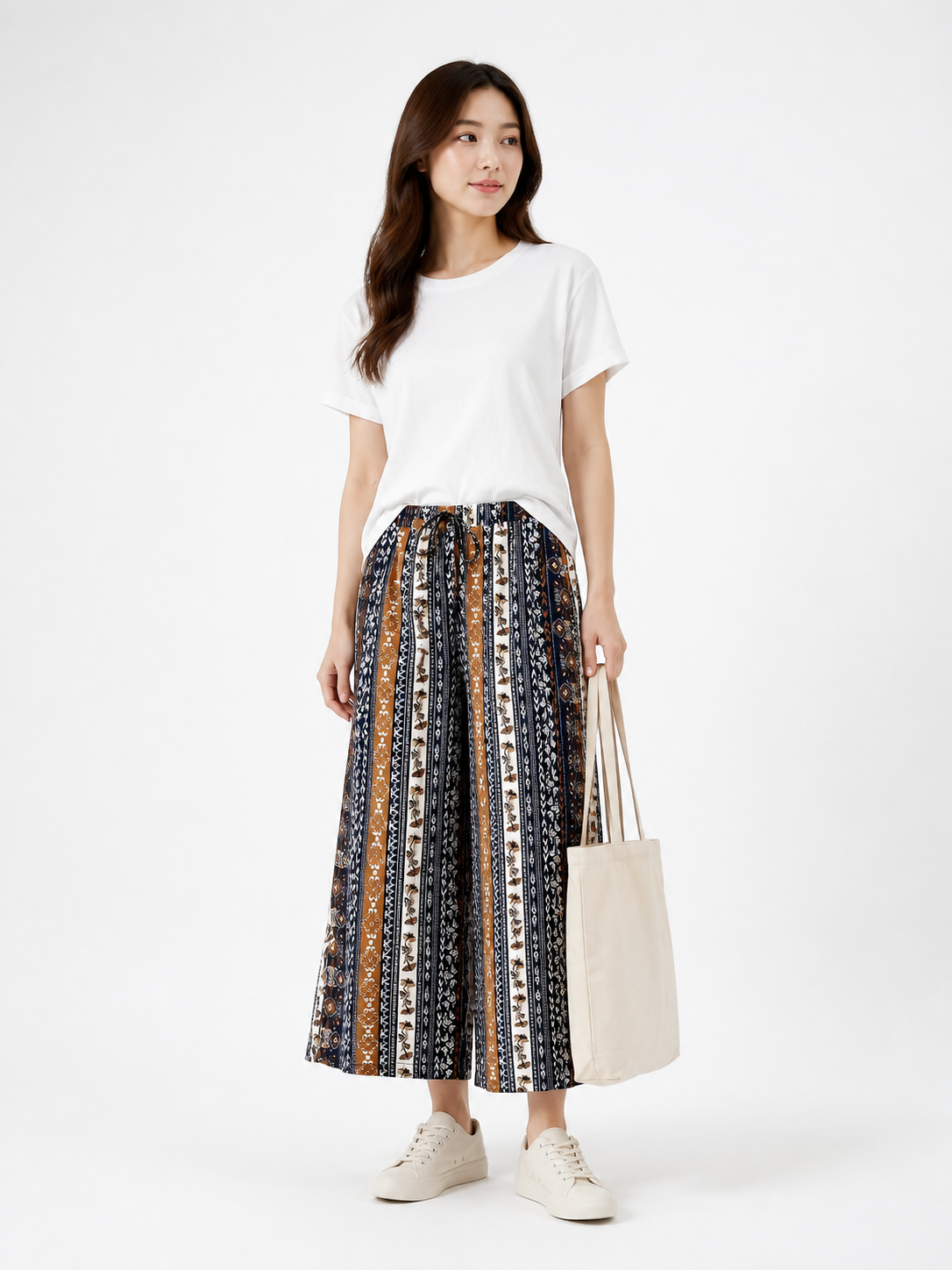 Boho Pattern Palazzo Pants with Drawstring Waist