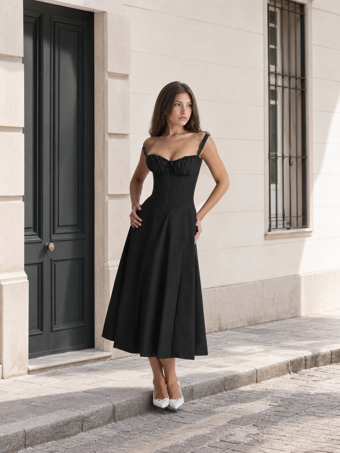 Women’s Black Spaghetti Strap Dress with a Heart-Shaped Neckline
