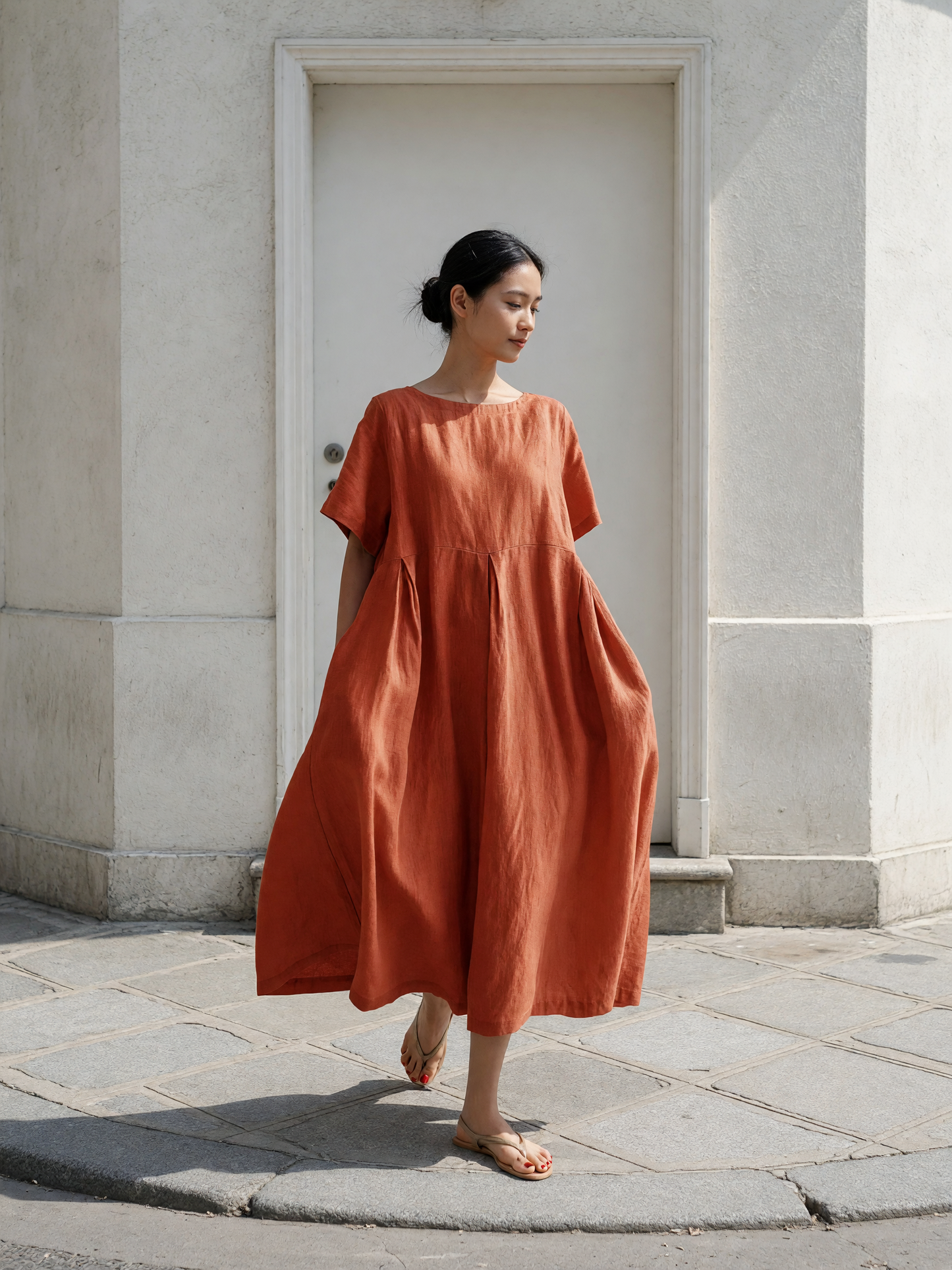 Women’s orange-red loose-fit dress