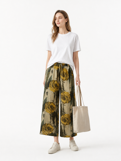 Palazzo Pants with Floral Print and Drawstring