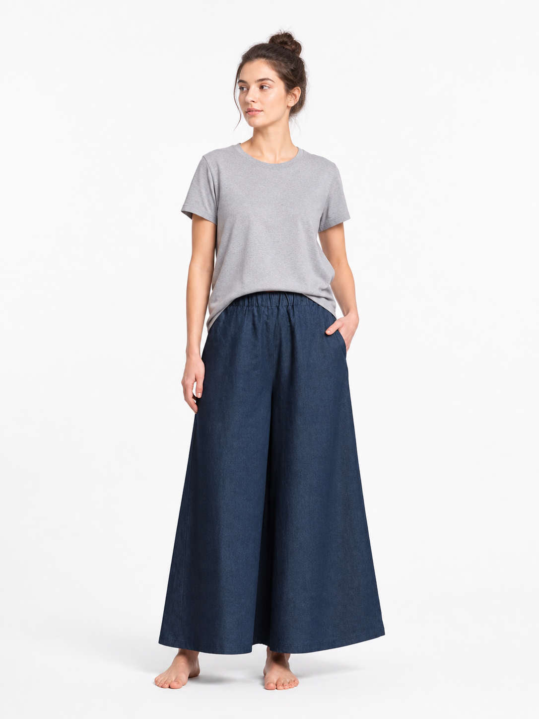Women's High-Waisted Wide-Leg Pants, Dark Navy