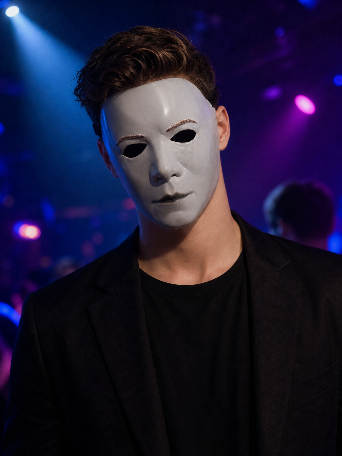 Face Mask with a White Face and Black Hair