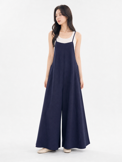 Wide-Leg Bib Overalls, Dark Blue