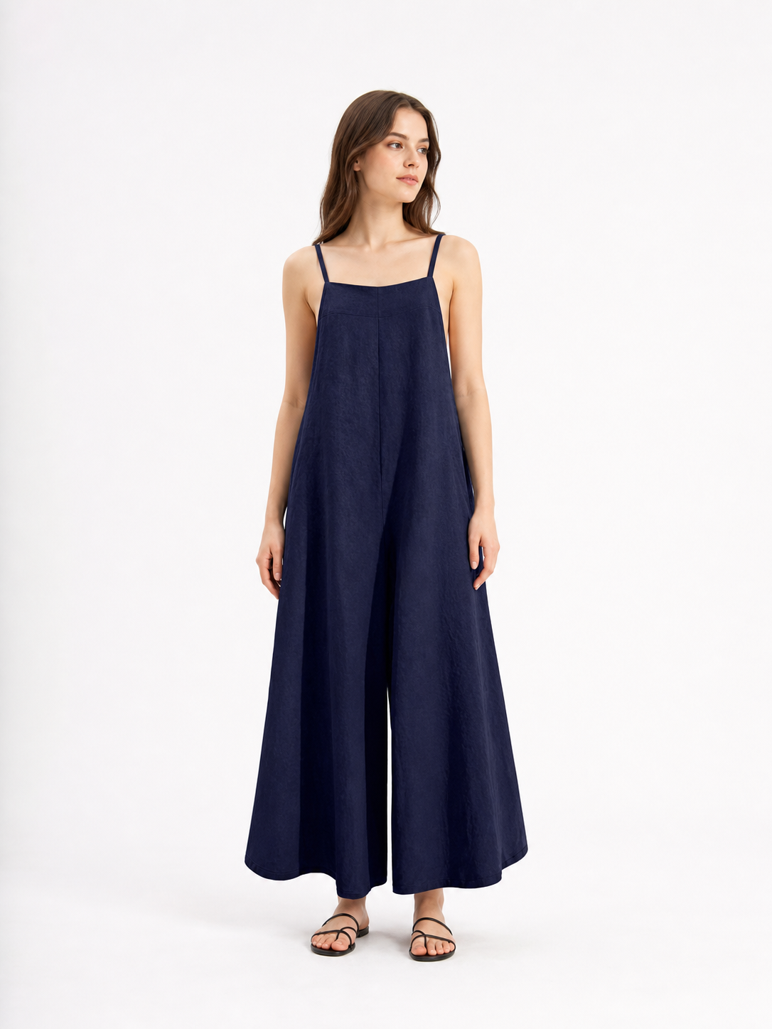 Wide-Leg Bib Overalls, Dark Navy