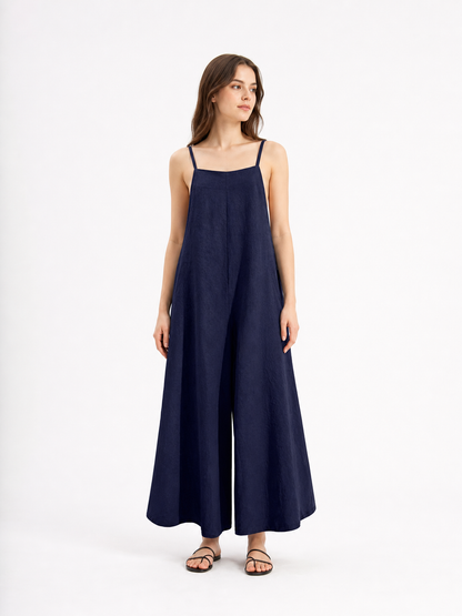 Wide-Leg Bib Overalls, Dark Navy