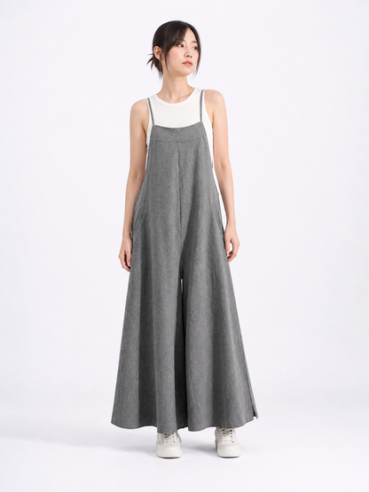 Gray Wide-Leg Overalls with Straps