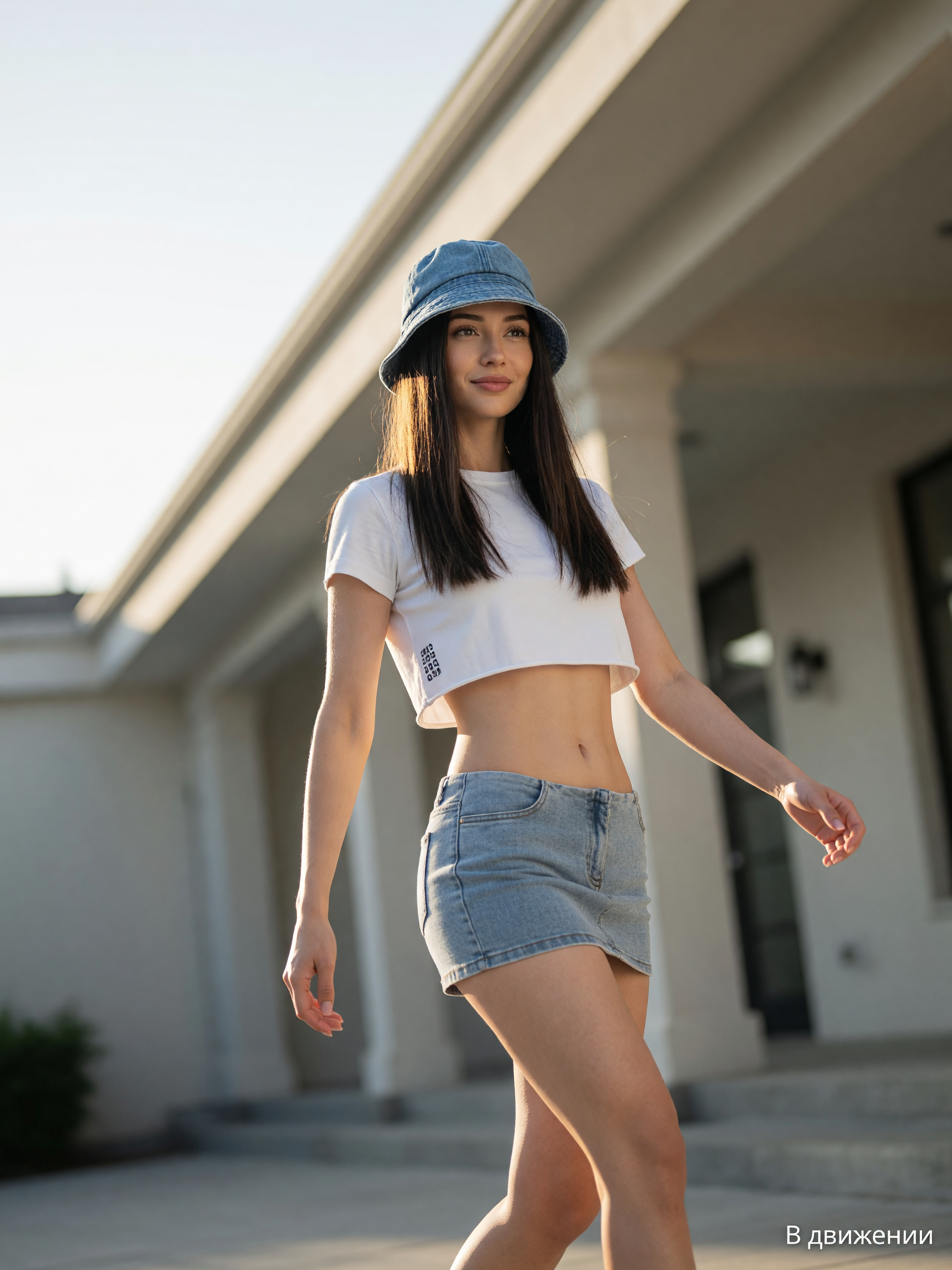 Women's Set: Denim Skirt, Crop Top, and Bucket Hat