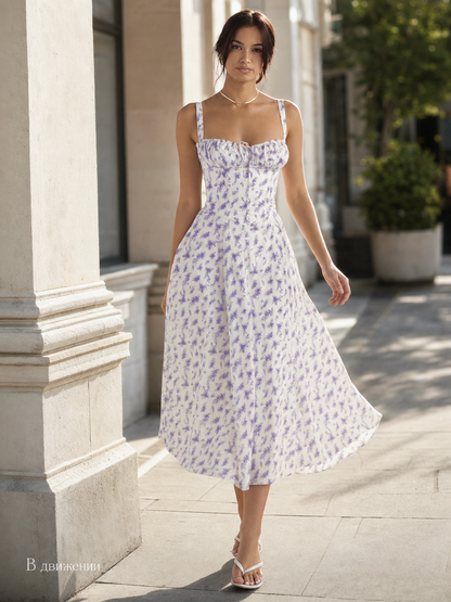 Women's Midi Dress with Spaghetti Straps and Drawstring
