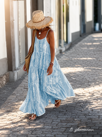 Women's Long Dress with Thin Straps, Relaxed Fit