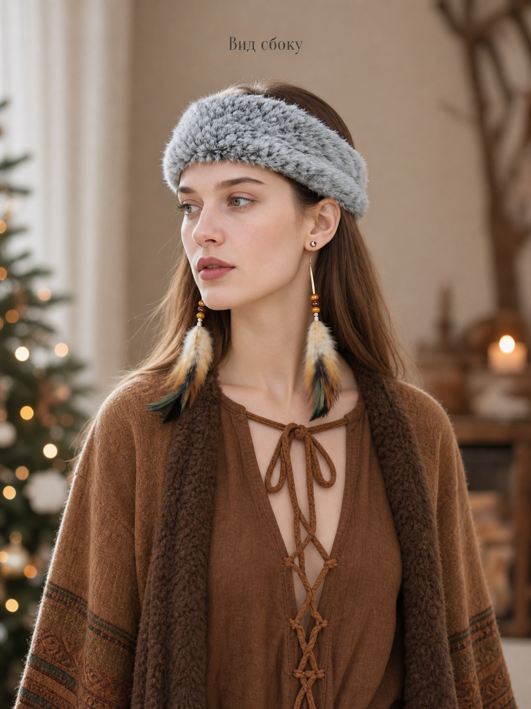 Wide Fluffy Gray Headband