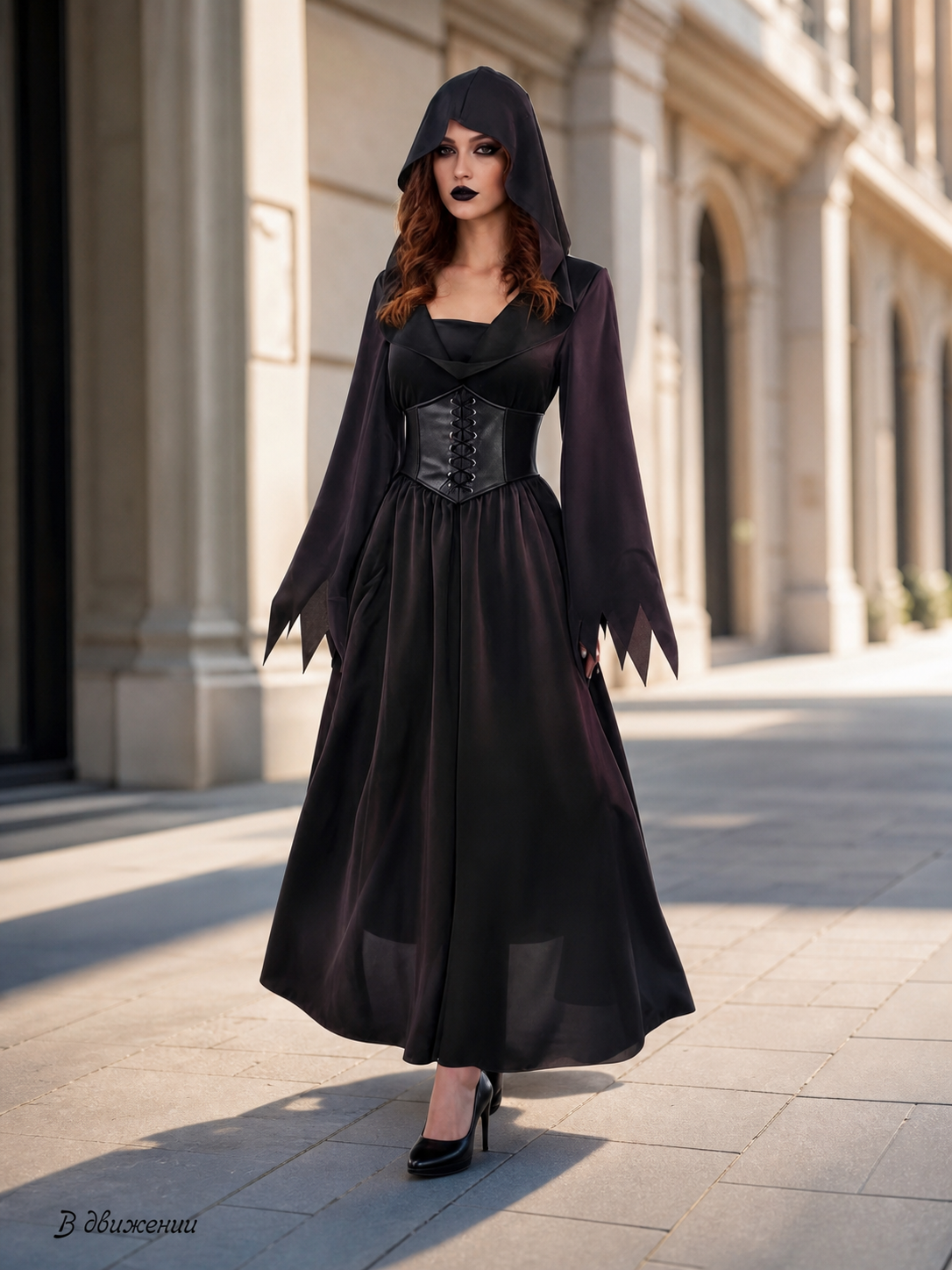 Vampire Cosplay Dress, Black, with Hood
