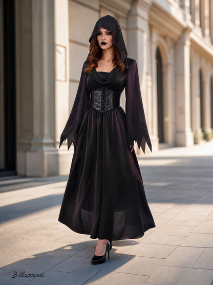 Vampire Cosplay Dress, Black, with Hood