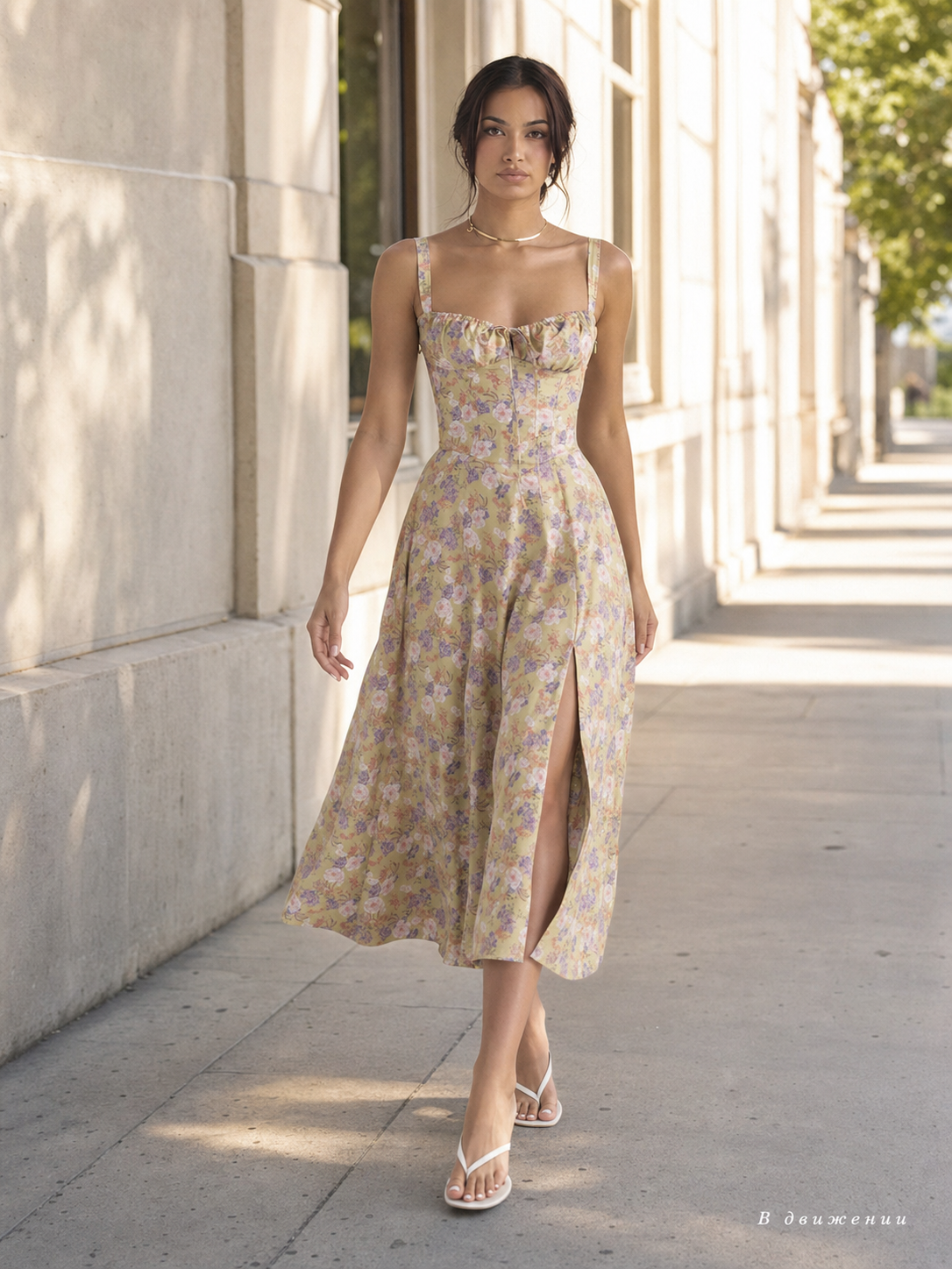 Women's Floral Print Strappy Midi Dress