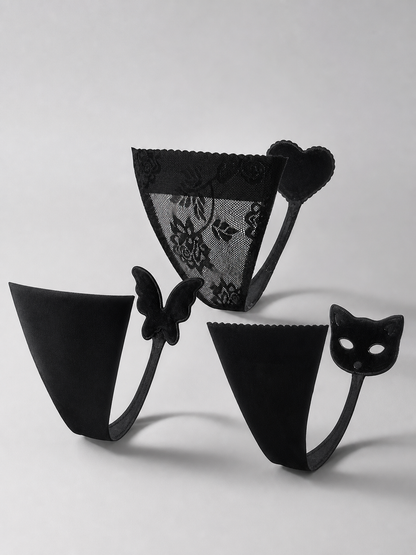 Black thongs, 3 designs, size S