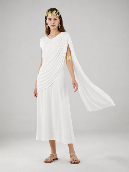 White draped dress with flowing train product view 19