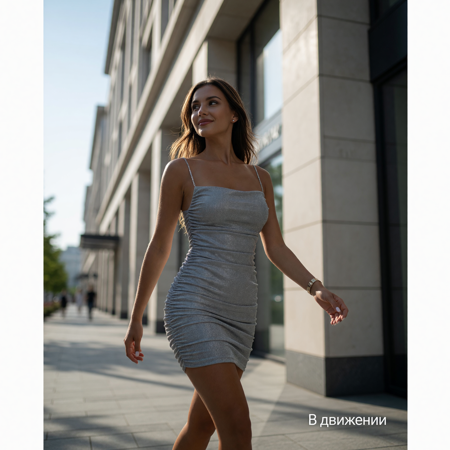 Silver Long Fitted Dress with Draping