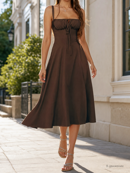 Women's Brown Floor-Length Dress with Thin Straps