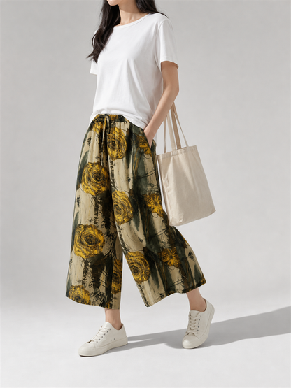Palazzo Pants with Floral Print and Drawstring