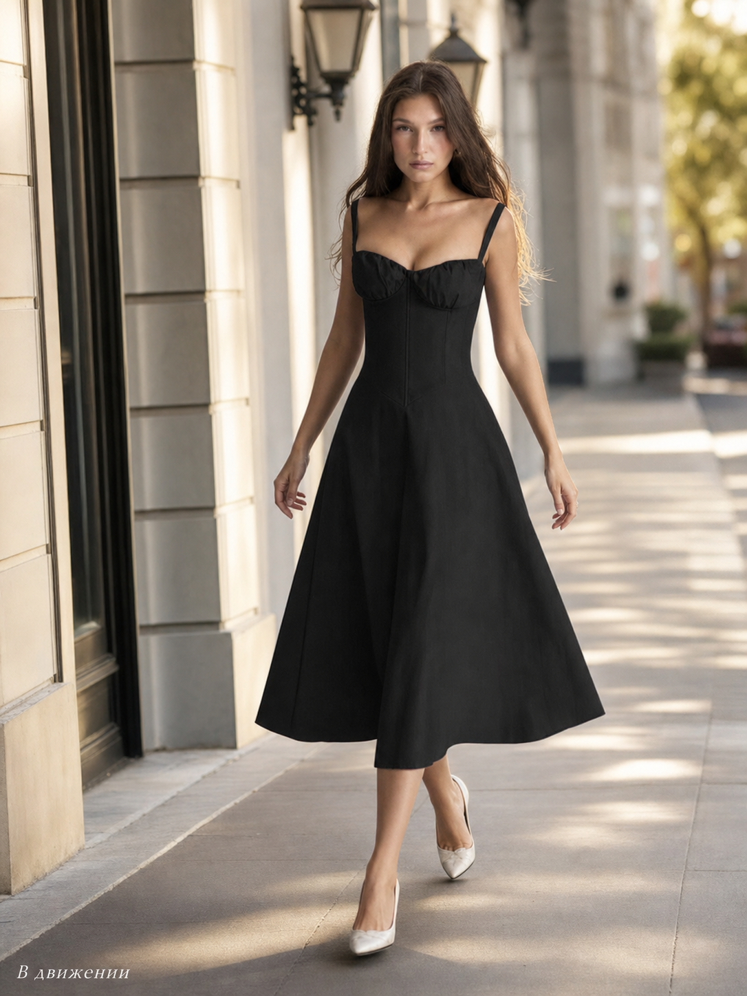 Women’s Black Spaghetti Strap Dress with a Heart-Shaped Neckline