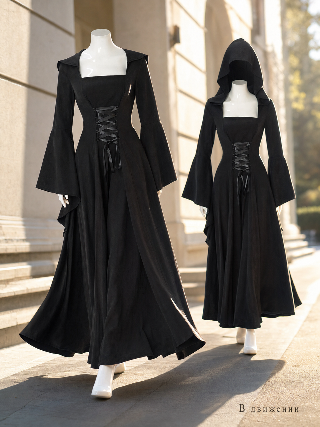 Black Gothic Hooded Dress for Cosplay and Themed Looks
