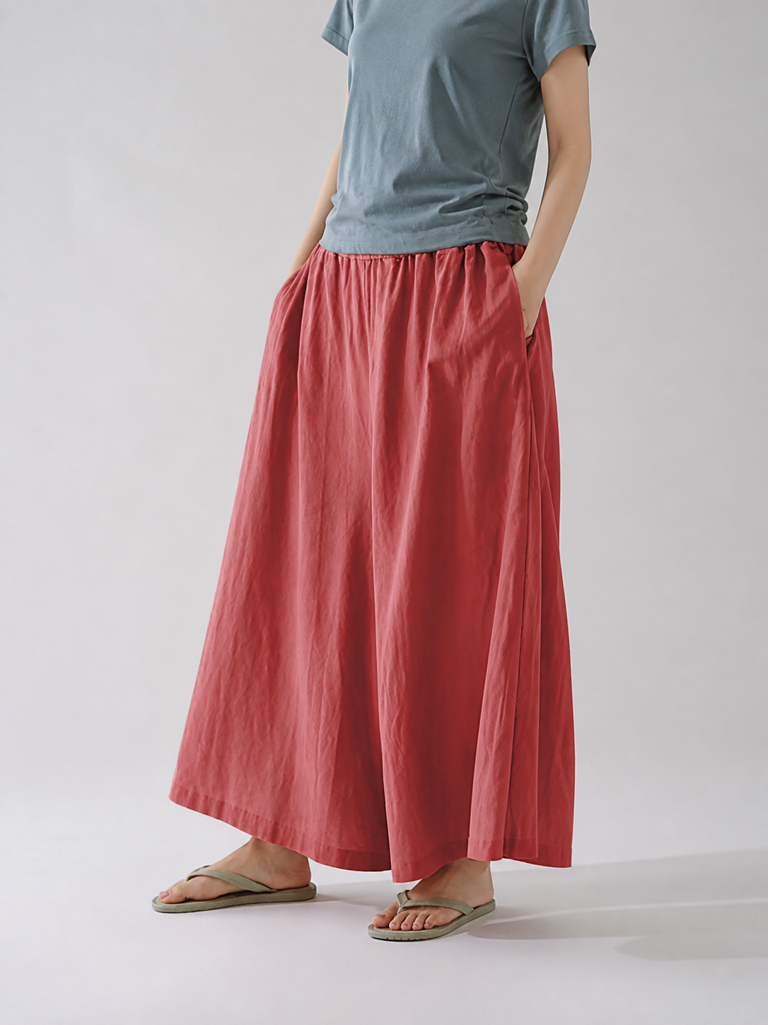 Wide-Leg Pants with Elastic Waistband and Side Pockets