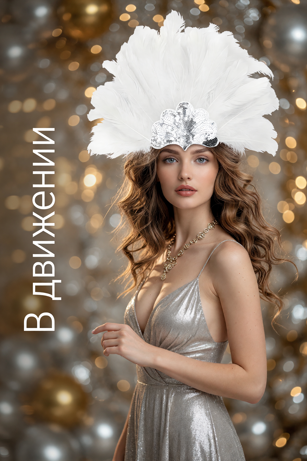 White Feather Carnival Headband with Silver Sequins product view 20