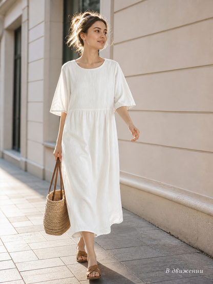 Long A-Line Dress with a Round Neckline