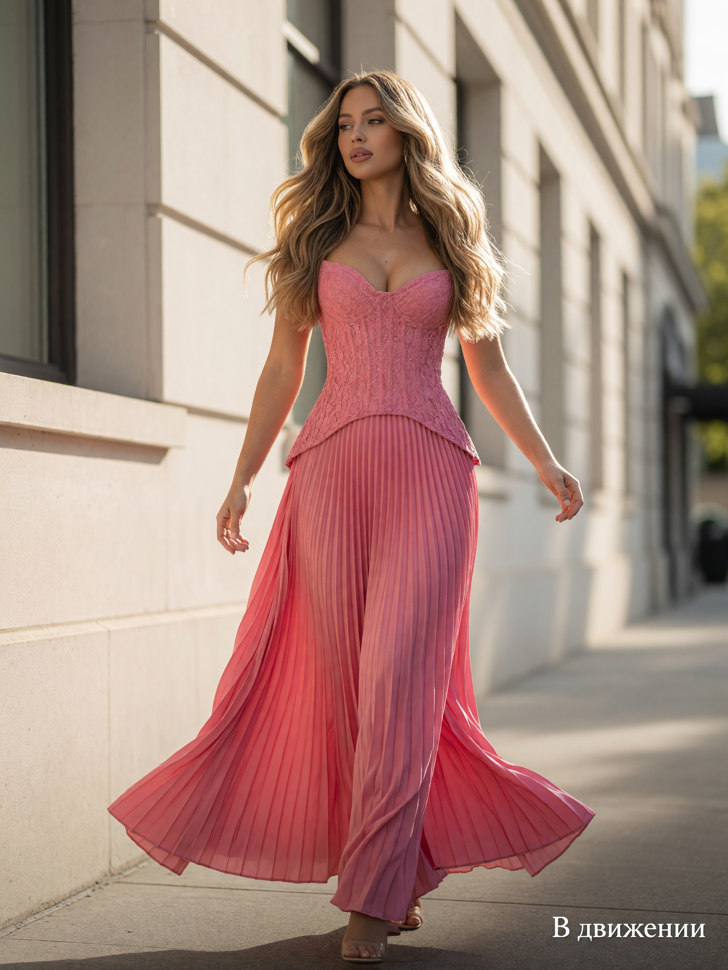 Pink Women’s Corset-Bodice Maxi Dress