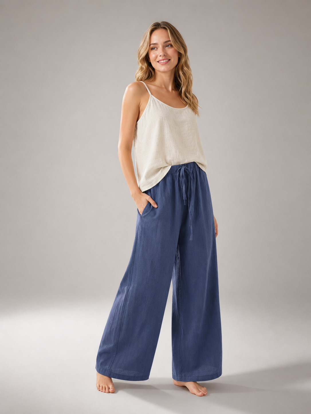Women's High-Waisted Wide-Leg Pants with Pockets