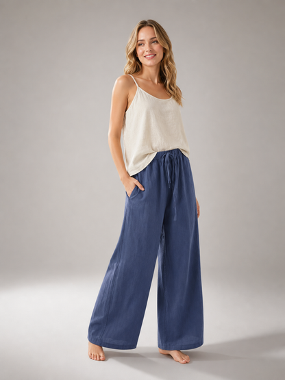 Women's High-Waisted Wide-Leg Pants with Pockets