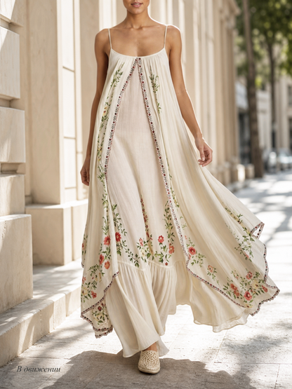 Women's Long Dress with Thin Straps and Print