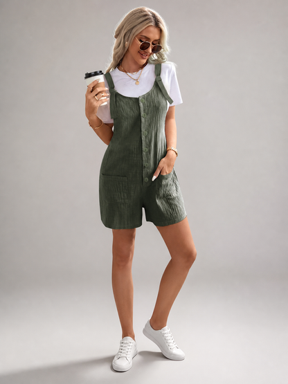 Women's khaki overall shorts with pockets