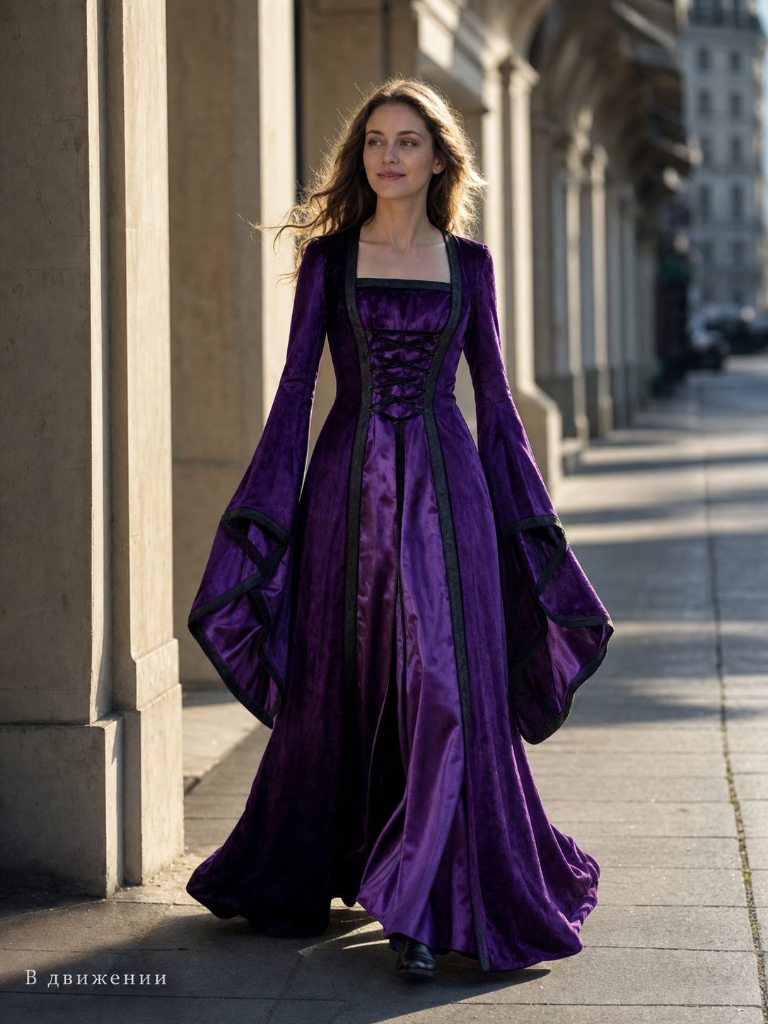 Purple Medieval-Style Lace-Up Dress
