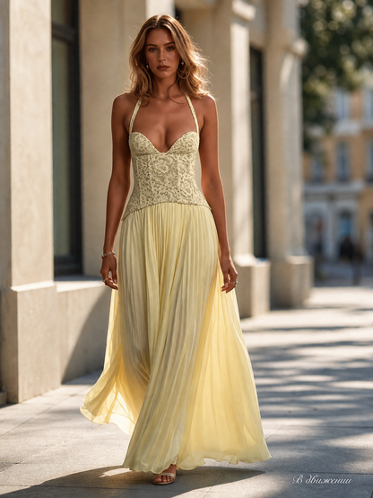 Women's Yellow Set: Printed Top and Long Skirt