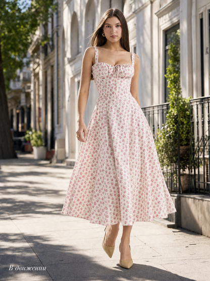 Women's A-Line Midi Dress with a Square Neckline