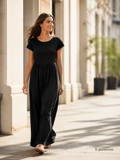 Women’s Black Maxi Dress with Short Sleeves