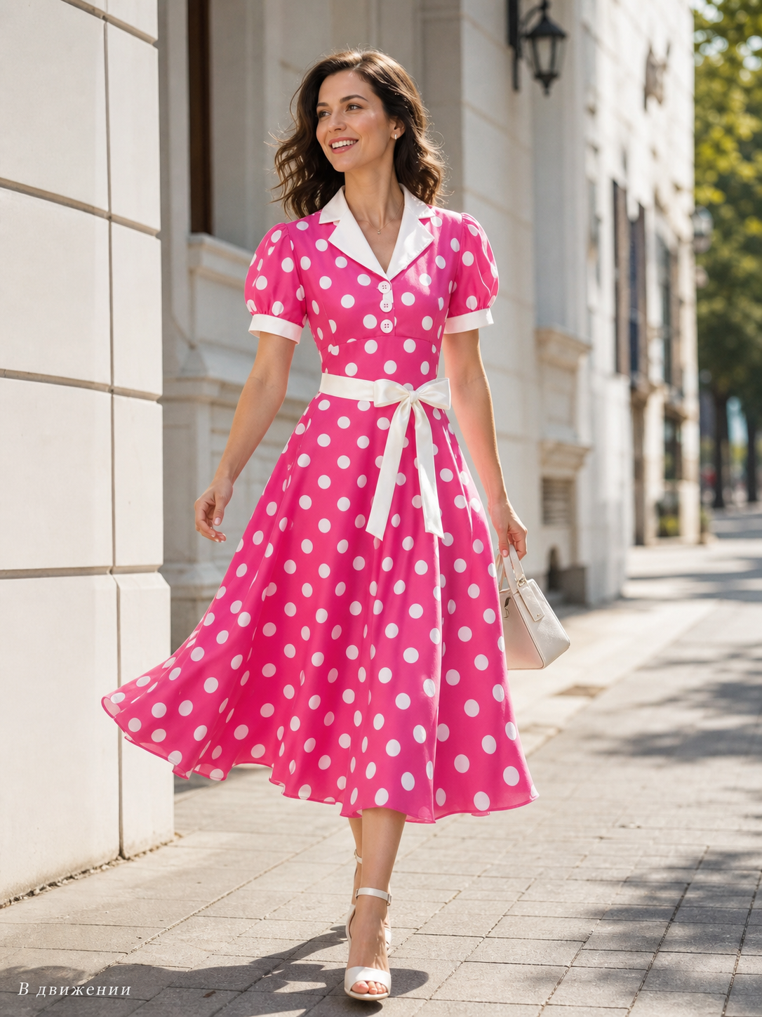 Polka Dot Dress with White Collar and Bow