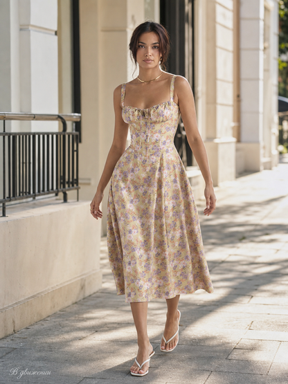 Women's Summer Dress with Straps and Floral Print