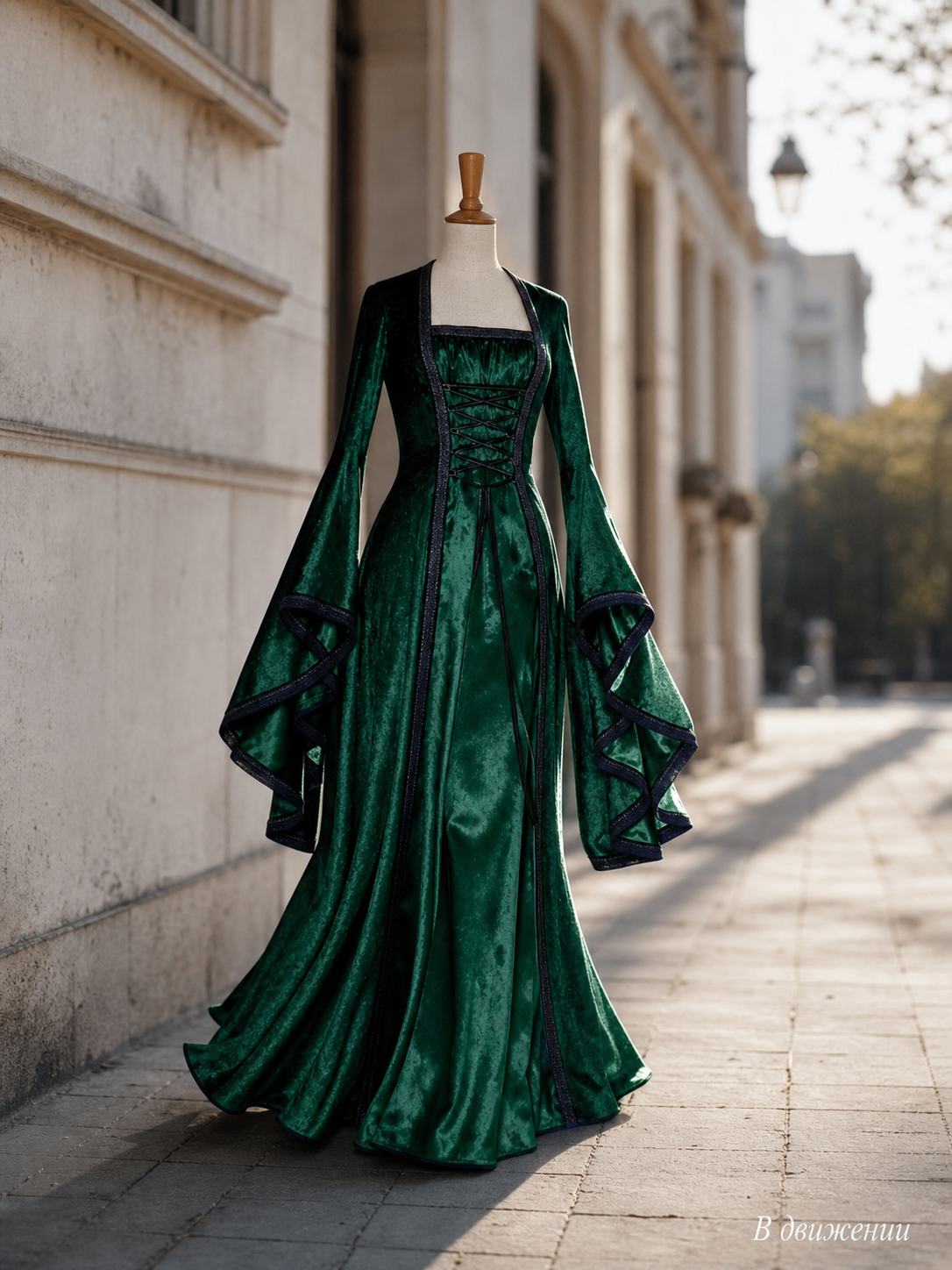 Medieval Gothic Lace-Up Dress with Train