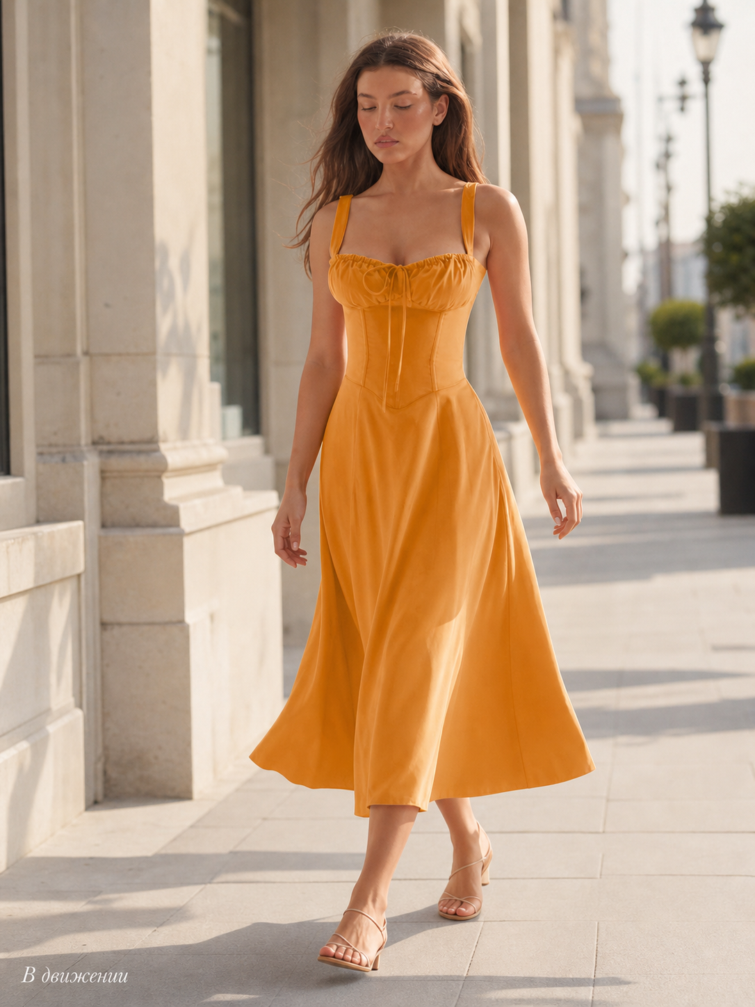 Women's Orange Thin-Strap Dress