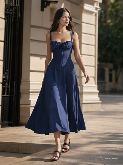 Long Dark Navy Blue Dress with Thin Straps
