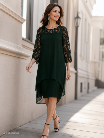 Dress with Lace Inserts and an Asymmetrical Hem