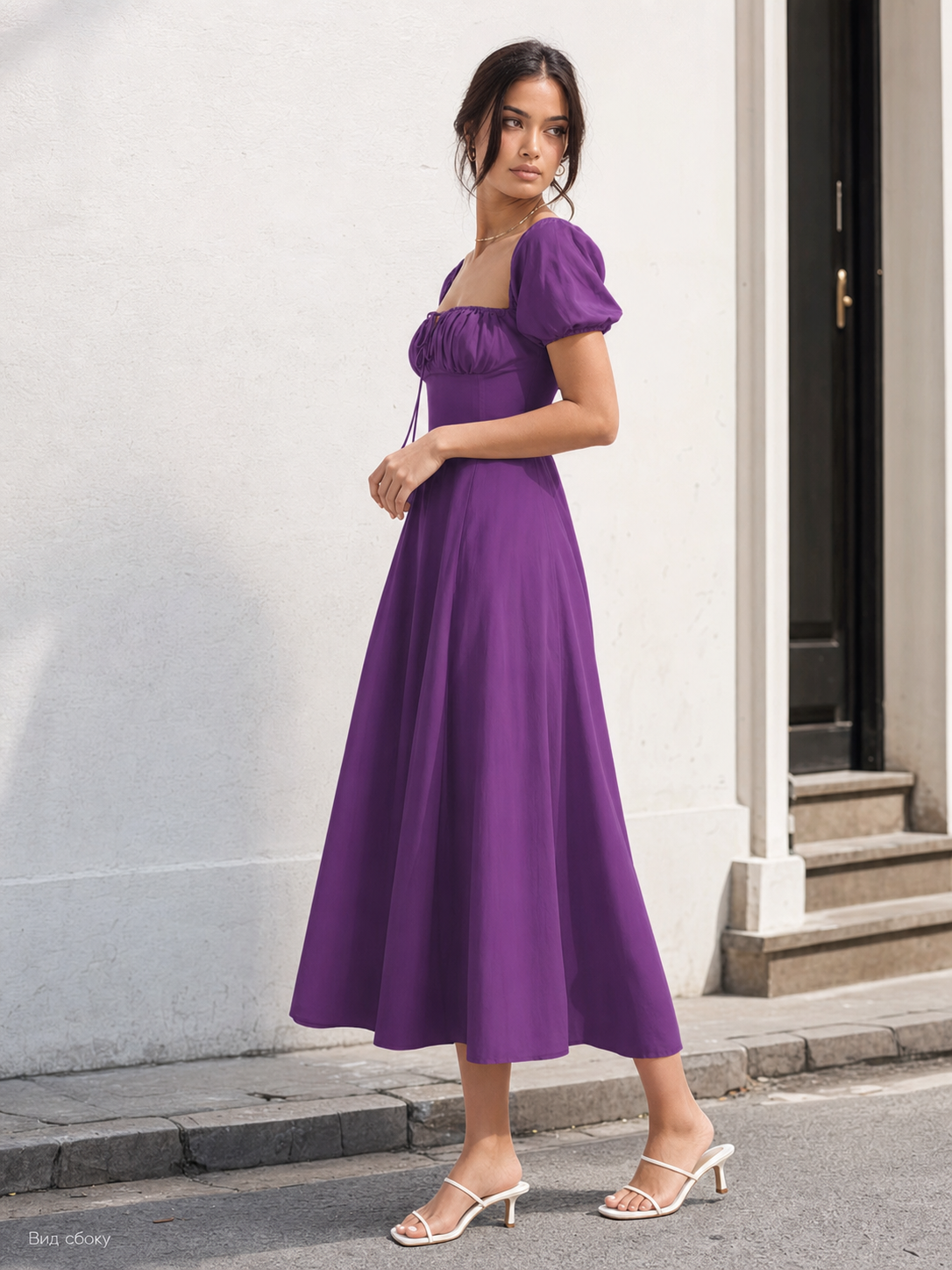 Women's Dress with a Square Neckline and Puff Sleeves