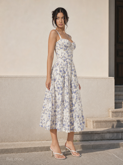 Women’s midi dress with a corset-style bodice