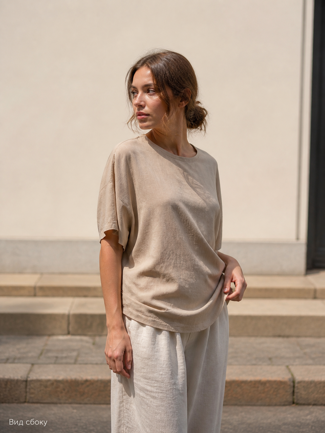 Solid Light Brown Textured Fabric with Folds
