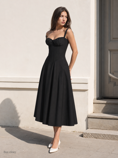 Women’s Black Spaghetti Strap Dress with a Heart-Shaped Neckline