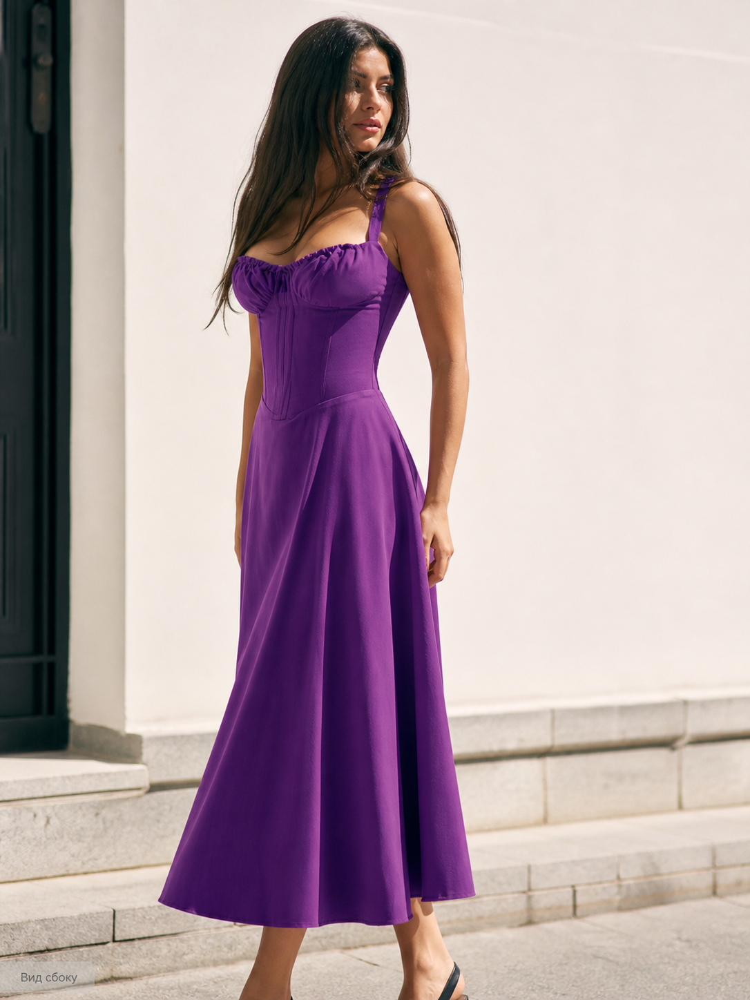 Women's purple spaghetti-strap dress with a waist accent