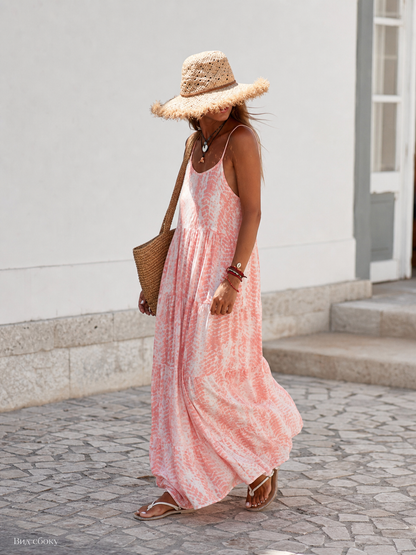 Women's Long Dress with Thin Straps and a Tiered Skirt
