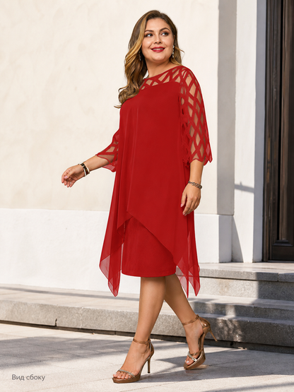 Red Loose-Fit Dress with Geometric Cutouts